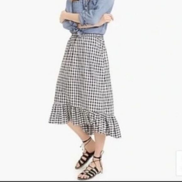 J Crew M Black White Checkered High/low Gingham Skirt - Picture 1 of 10